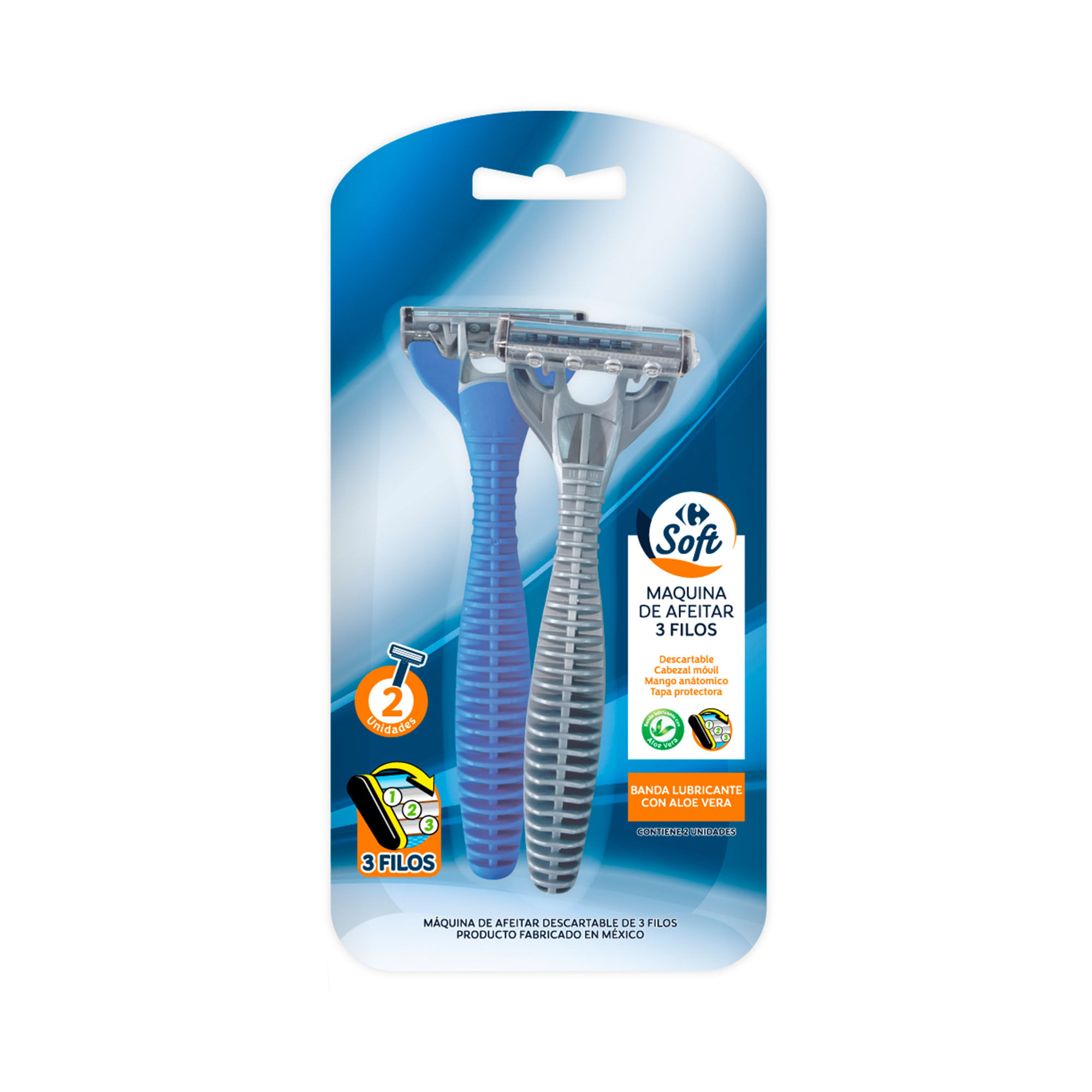 Máquina de afeitar blister 3 filos Carrefour Soft 2 uni