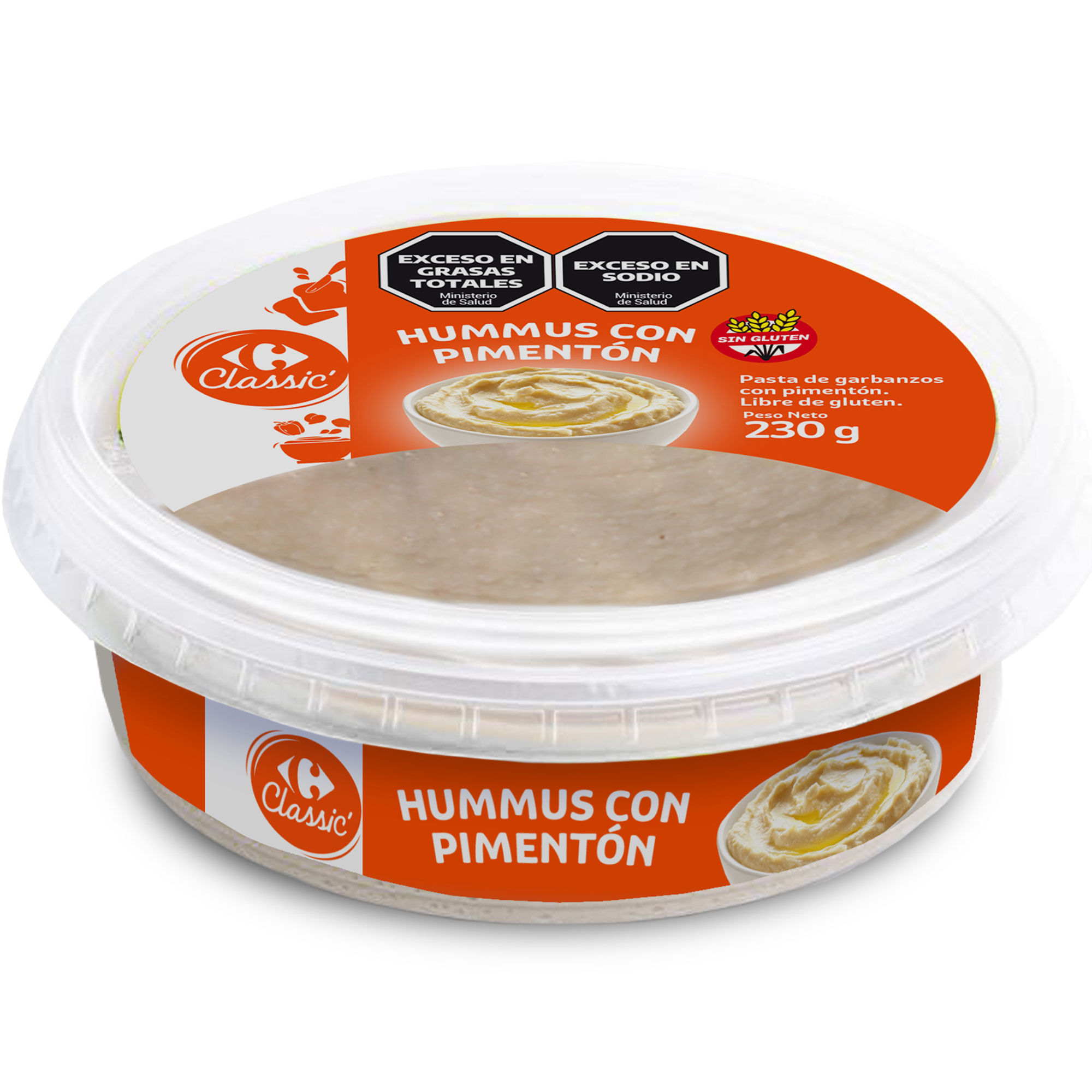 Hummus con pimentón Carrefour Classic sin gluten 230 grs