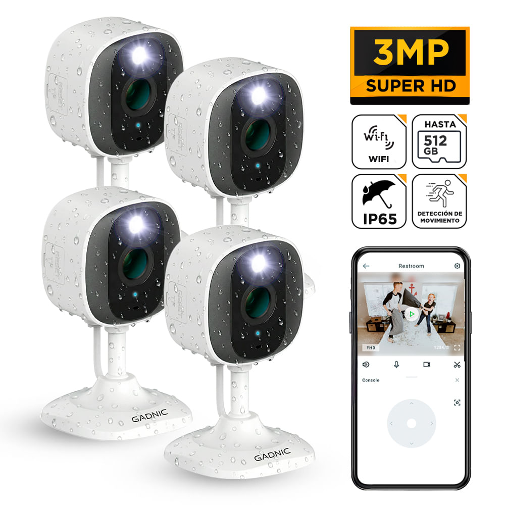 Kit X4 CáMara De Seguridad Wifi Gadnic Mini-G 2k 3mp VisióN Nocturna Ip65