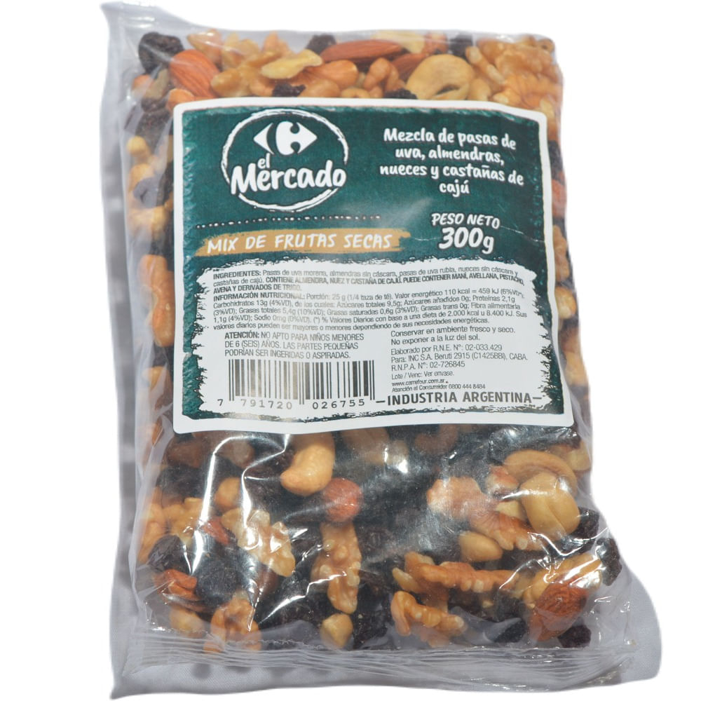 Mix de frutas secas El Mercado 300 g.