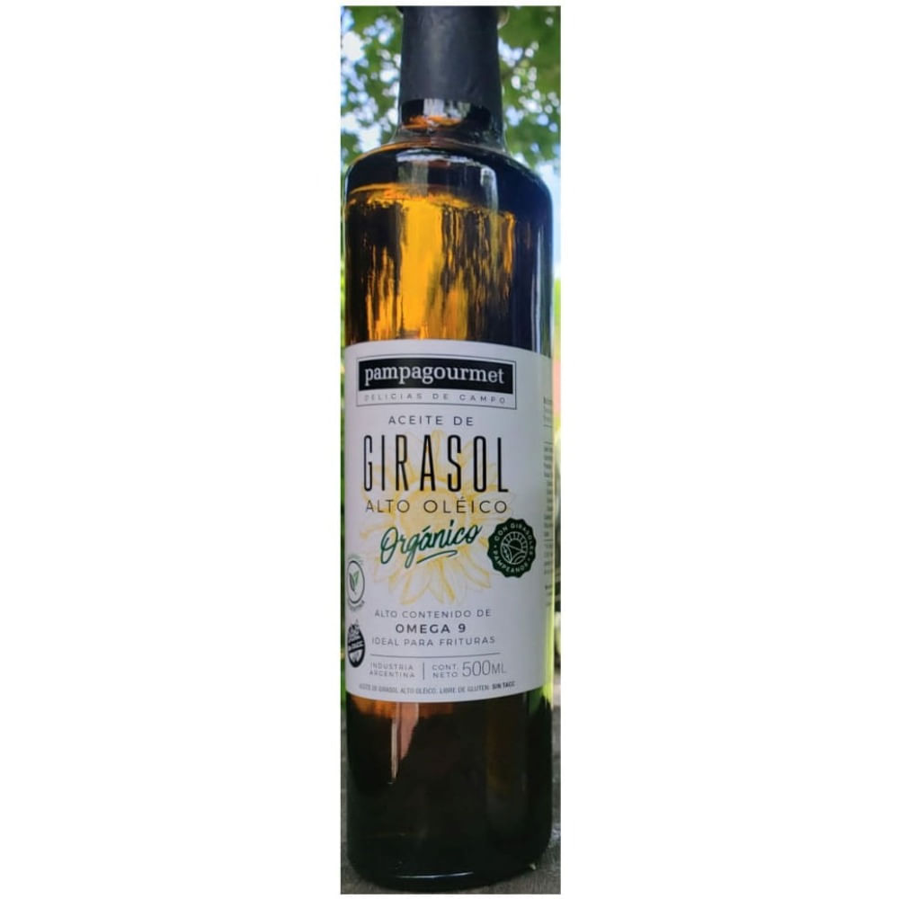 Aceite de girasol orgánico Pampagourmet en botella 500 cc.