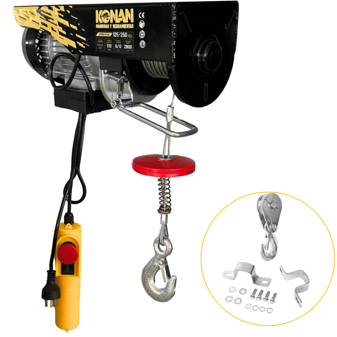 Aparejo Electrico Konan 250Kg 12 Mts Elevacion Maxima 510W