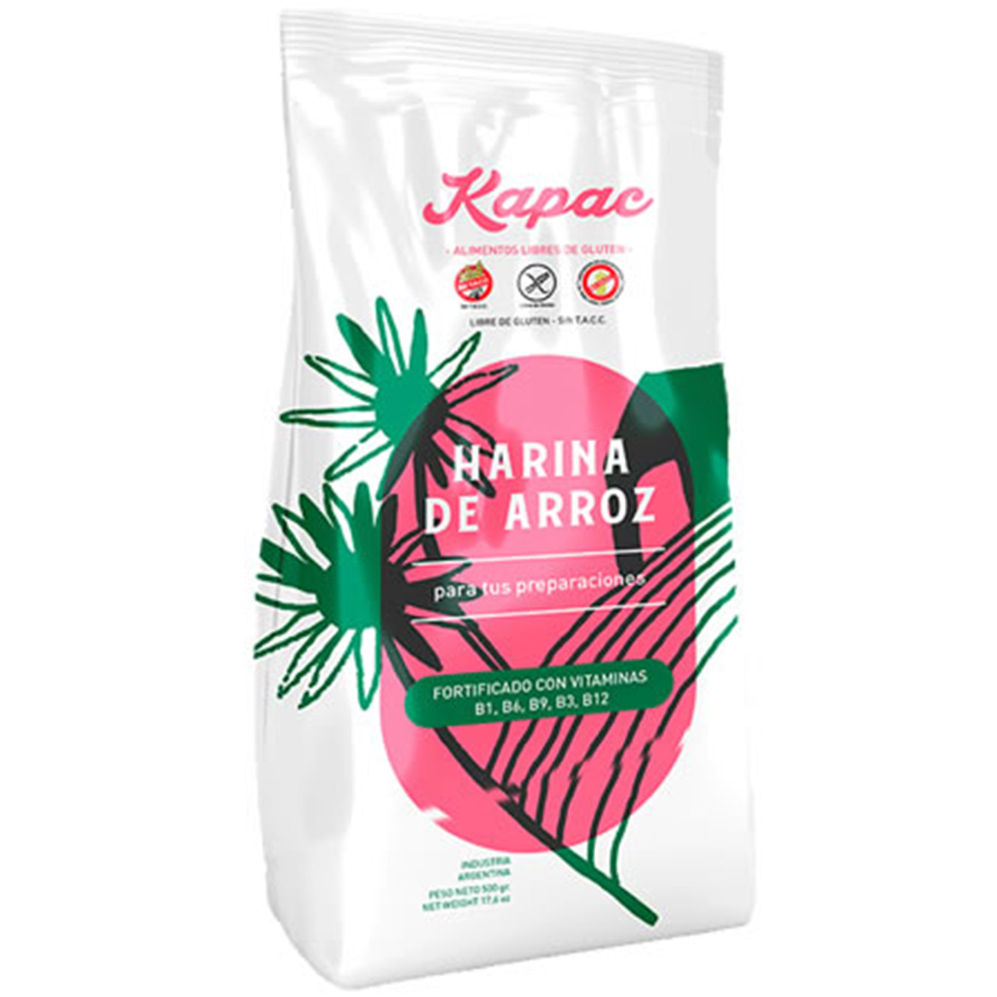 Harina de arroz Kapac sin TACC bolsa 500 g.
