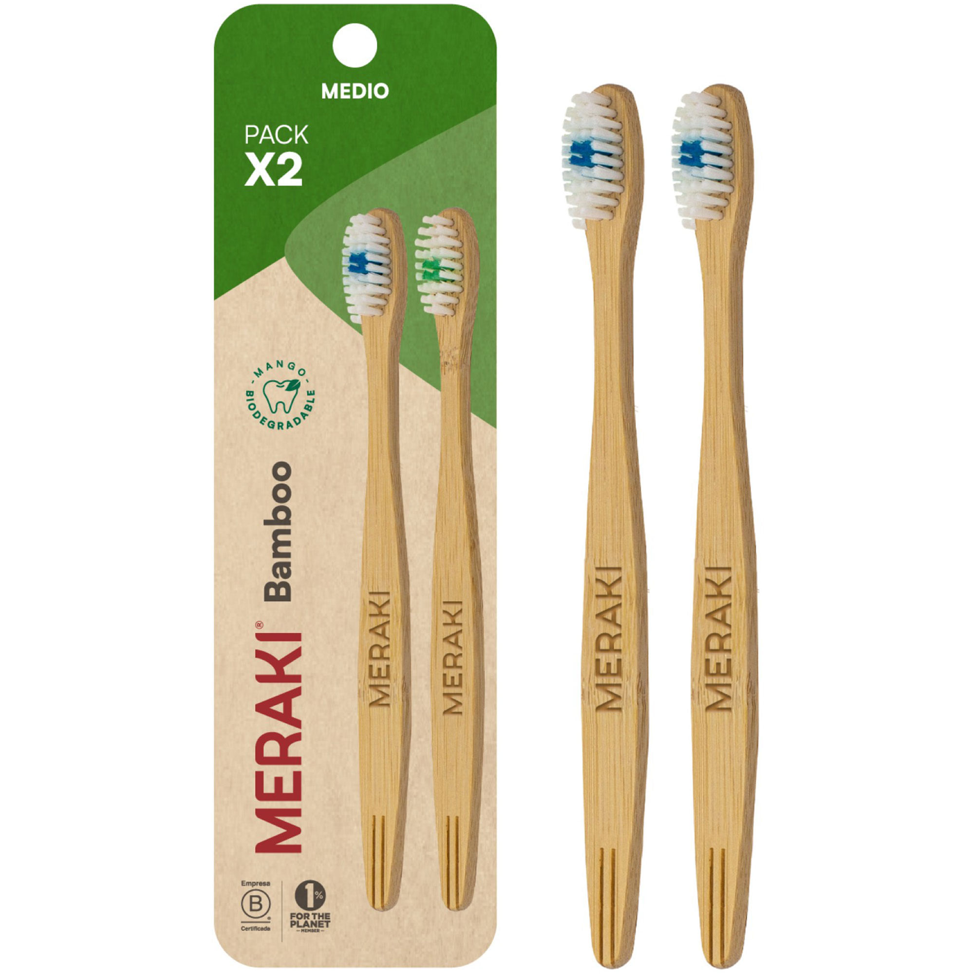 Cepillo dental de bambú Meraki medio pack 2 uni