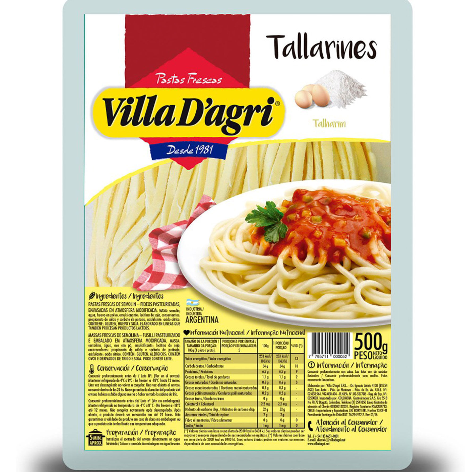 Fideos frescos Villa d agri al huevo 500 g.