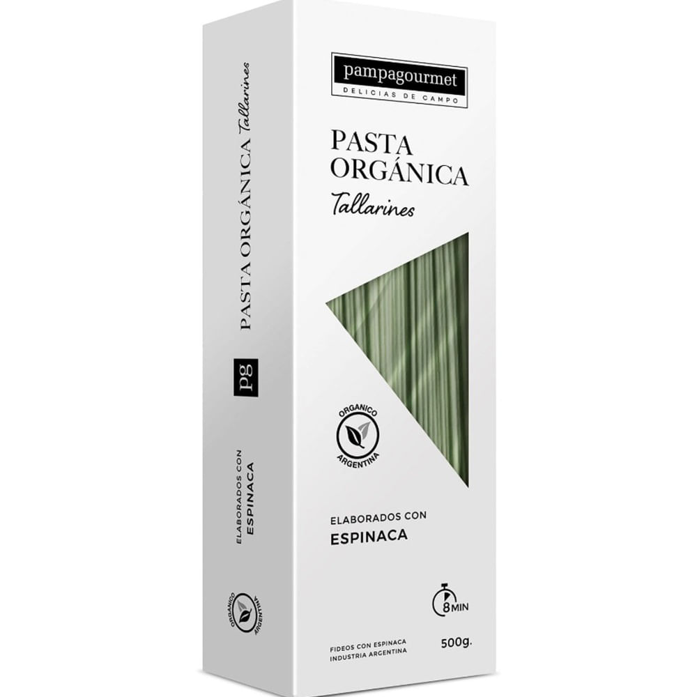 Fideos tallarin orgánico Pampagourmet de espinaca 500 g.