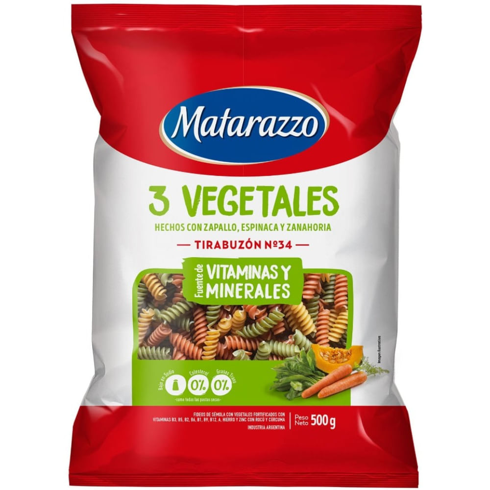 Fideos Matarazzo Tirabuzon 3 Vegetales 500 G