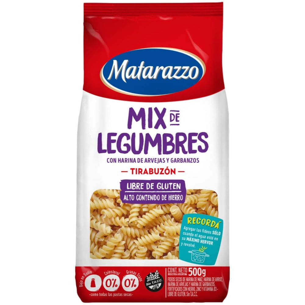 Fideos sin tacc mix leg tirabuzon Matarazzo 500 g.