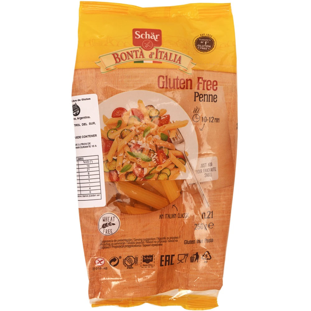 Fideos penne rigate Schar 250 g. sin TACC