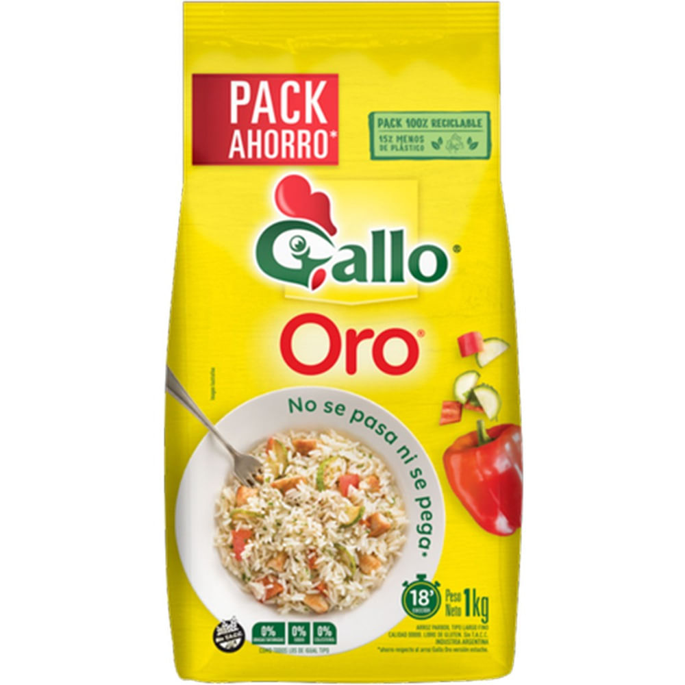 Arroz parboil Gallo oro en bolsa 1 kg.