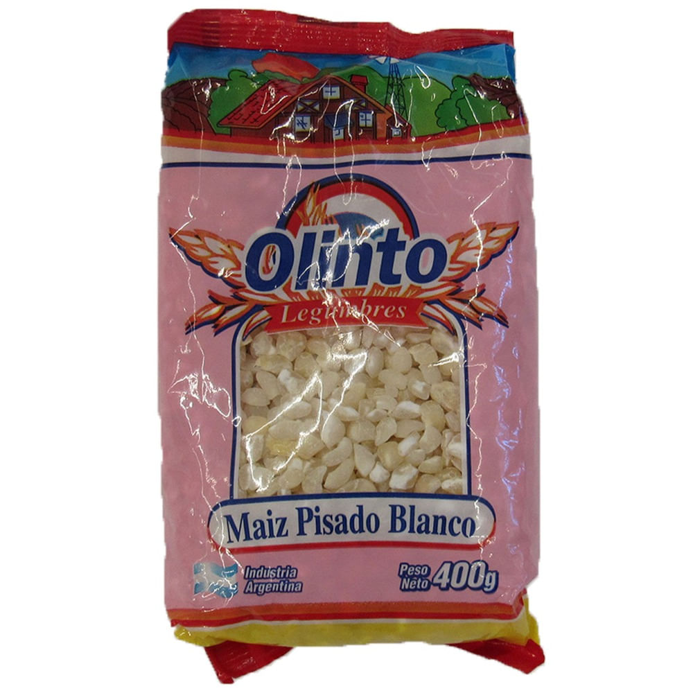 Maíz blanco pisado Olinto bolsa 400 g.
