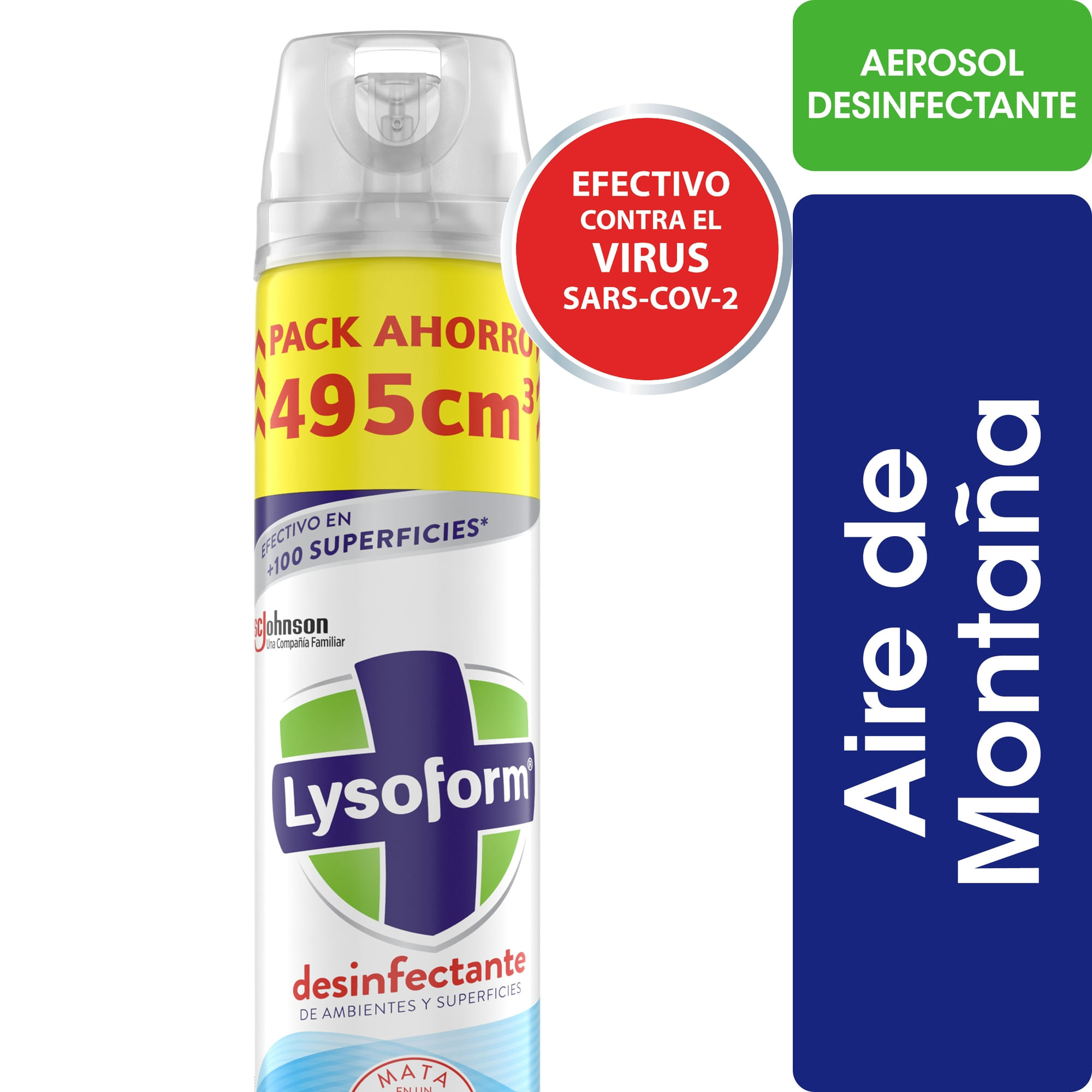 Desinfectante de ambientes y elimina olores Lysoform original en eerosol 495 ml.
