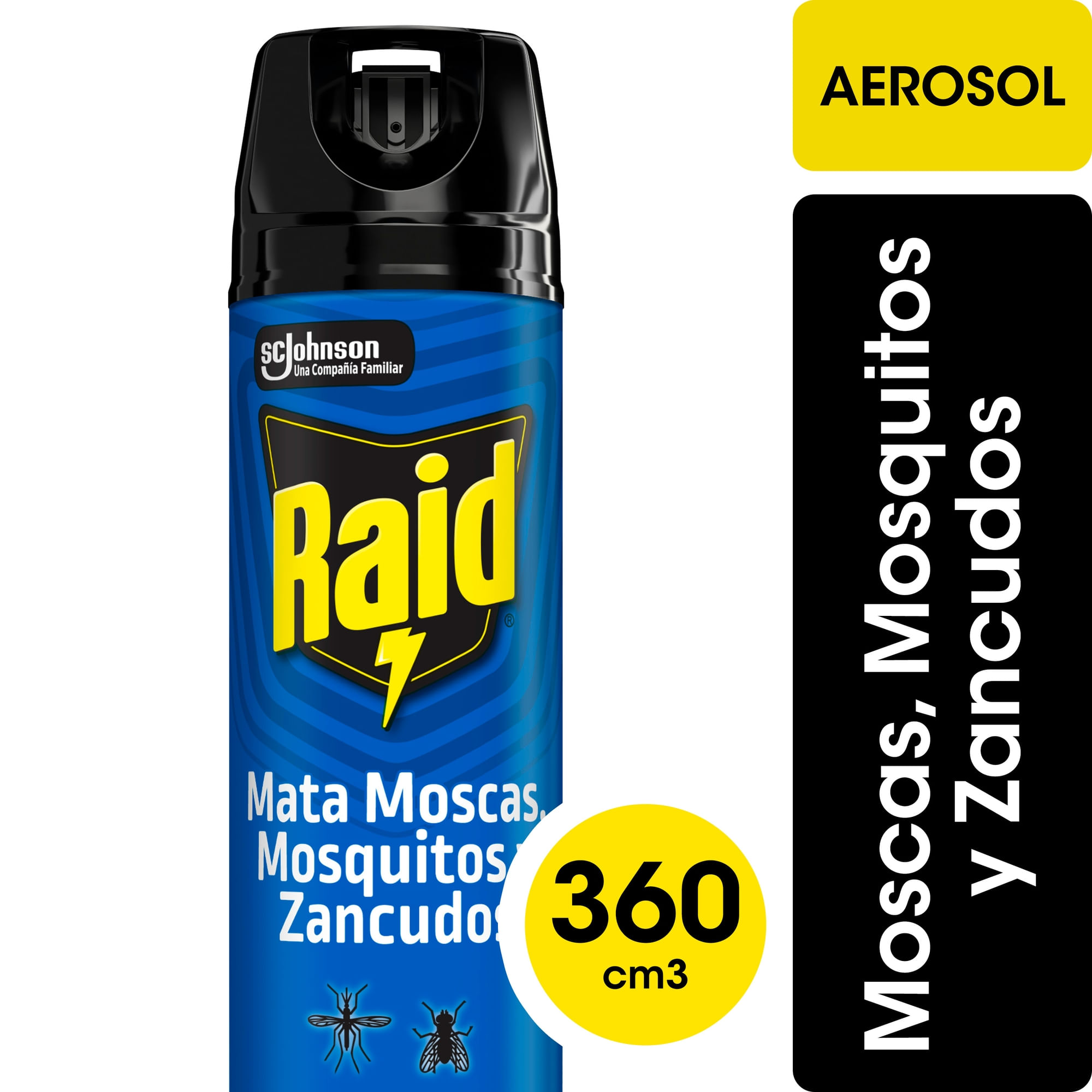 Insecticida Raid Mata Moscas y Mosquitos Nueva Fórmula x2 más rápido en Aerosol 370 ml
