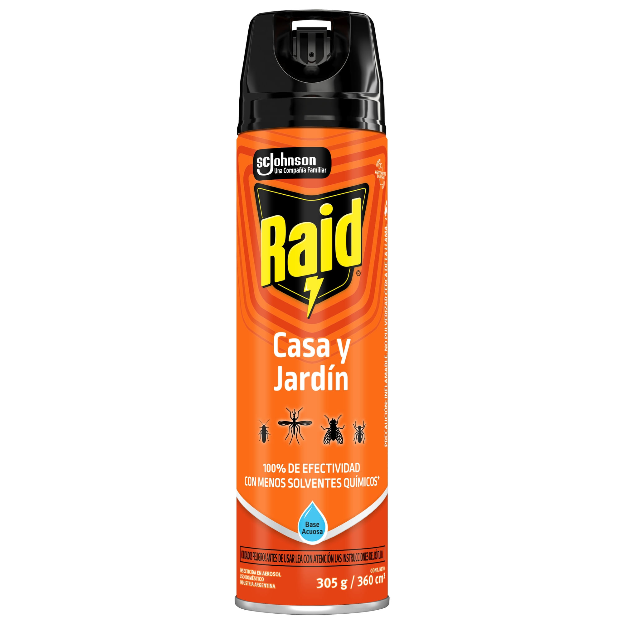Insecticida Raid Casa y Jardín Mata Moscas y Mosquitos en Aerosol 360 ml