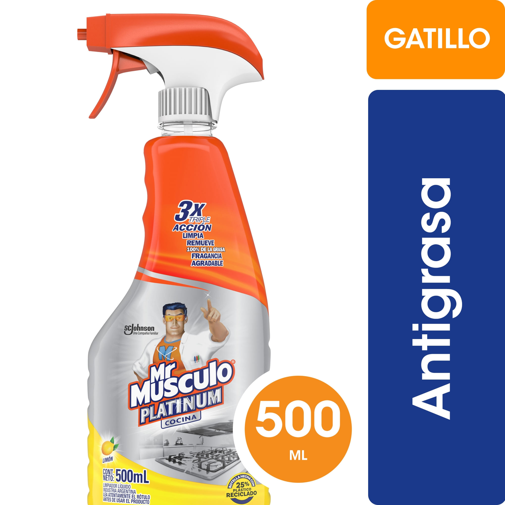 Limpiador cocina extra power gatillo Mr. Músculo elimina grasa difícil aroma limón 500 ml