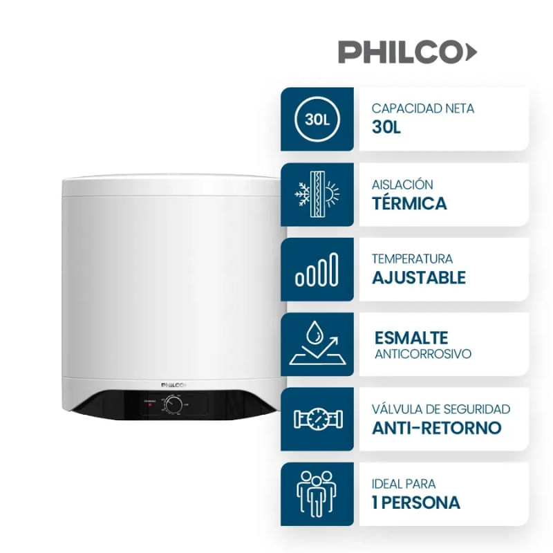 Termotanque EléCtrico Philco 30 L Blanco Phtg030bm1