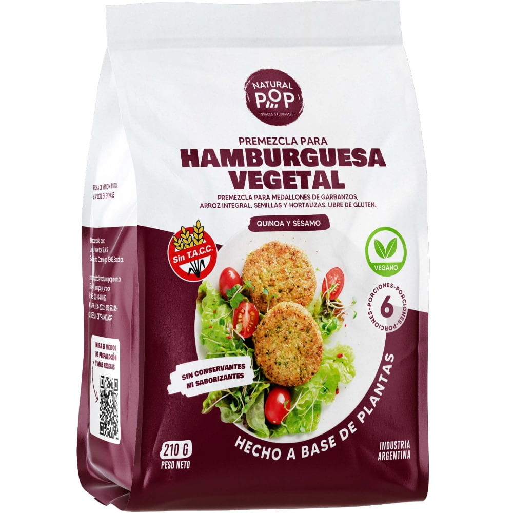Premezcla Natural pop sin tacc hamburgesa vegetal 210 g.