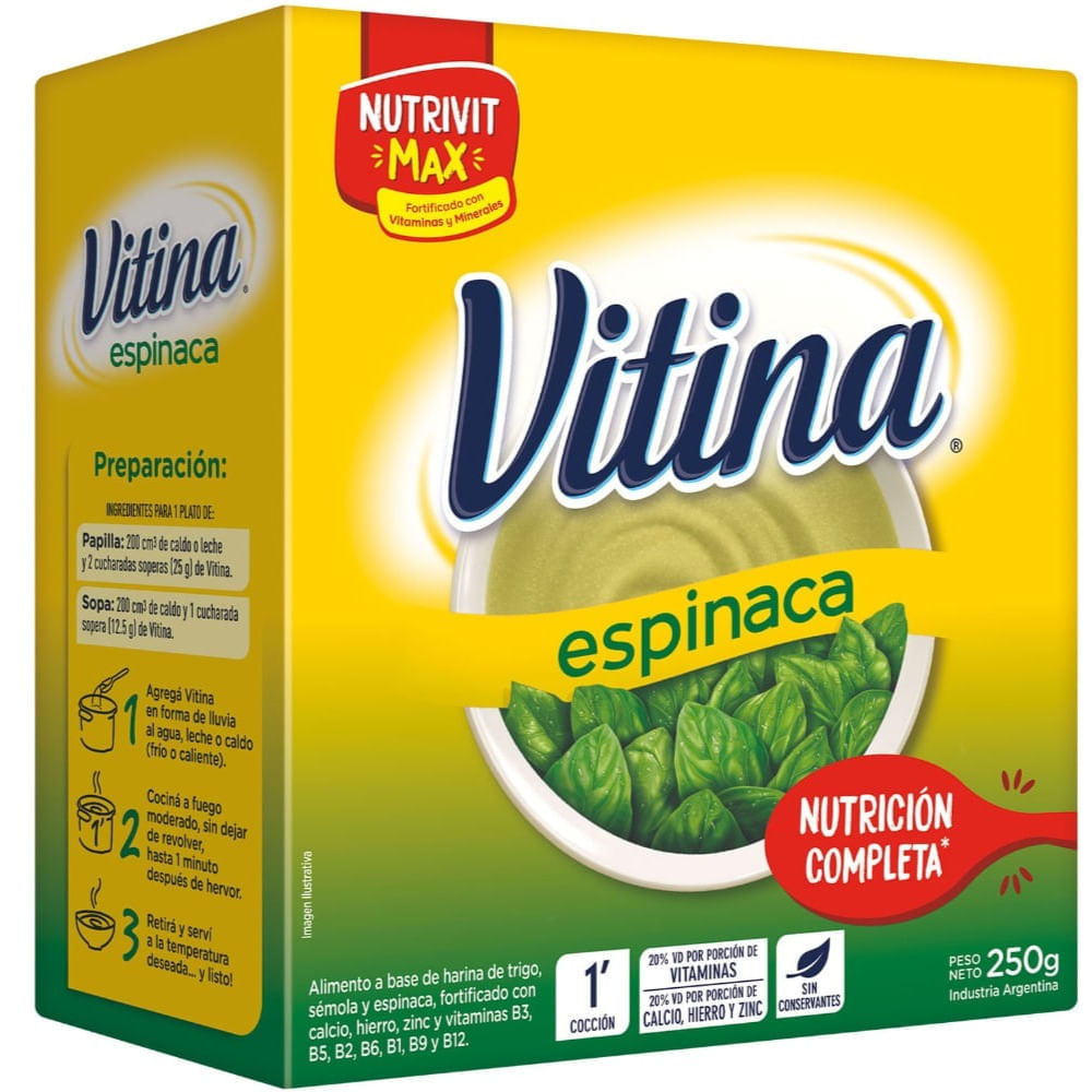 Semola espinaca Vitina fort en caja 250 g.