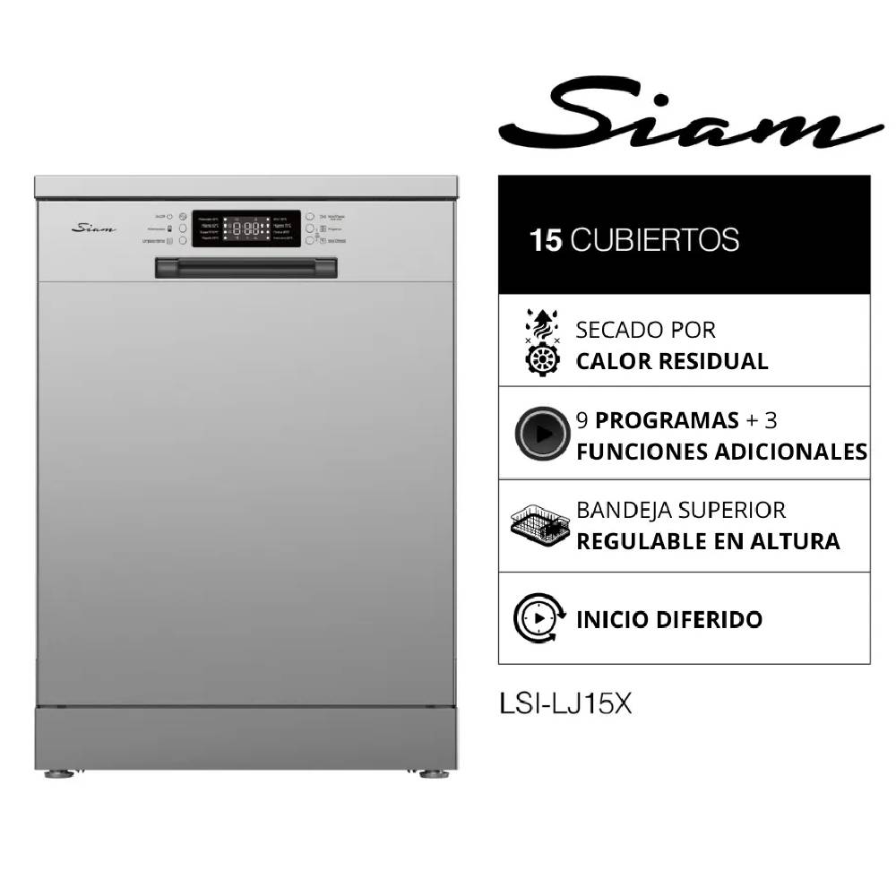 Lavavajillas Siam 15 Cubiertos Acero Inoxidable Lsi-Lj15x