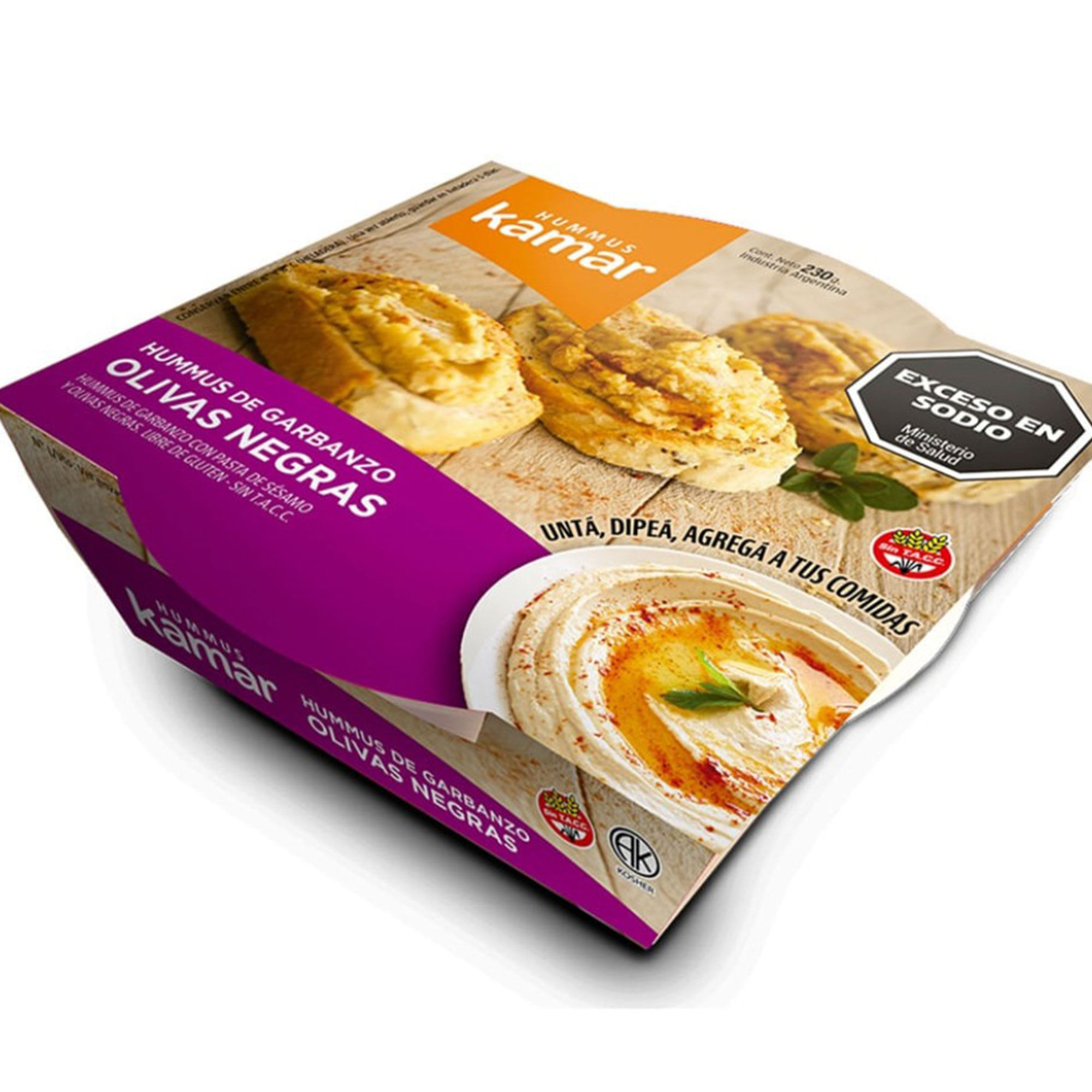 Hummus Kamar sesamo y olivas negras en pote 230 g.
