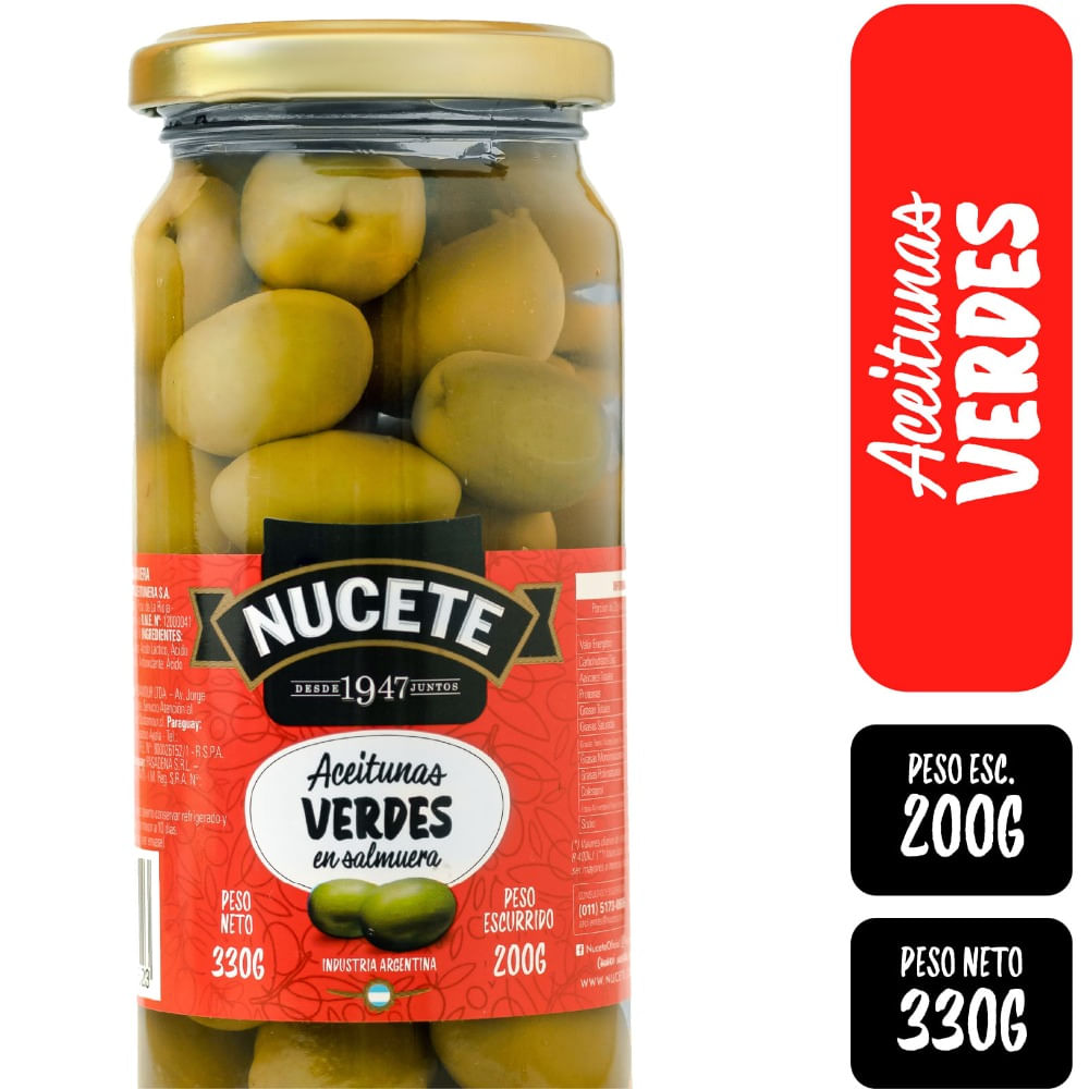 Aceitunas verdes Nucete frasco 200 g.