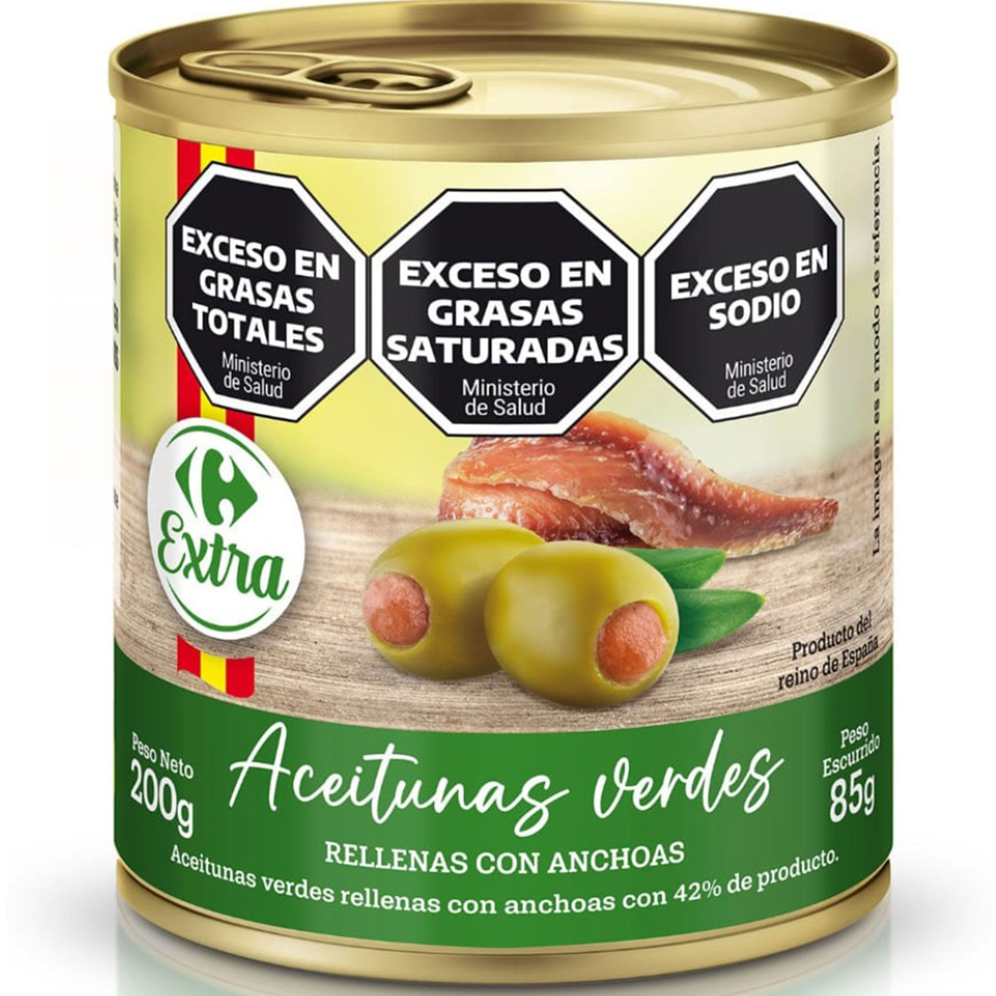 Aceitunas rellenas de anchoa Carrefour Extra 200 grs