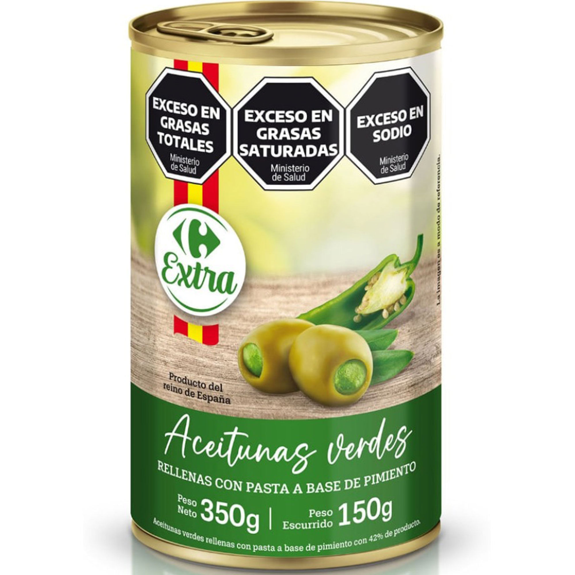 Aceitunas rellenas de jalapeño Carrefour Extra 350 grs