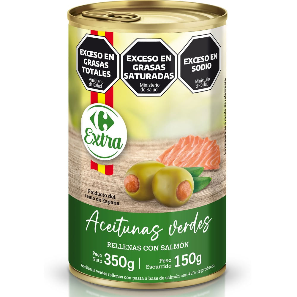 Aceitunas verdes rellenas de salmón Carrefour Extra 350 grs