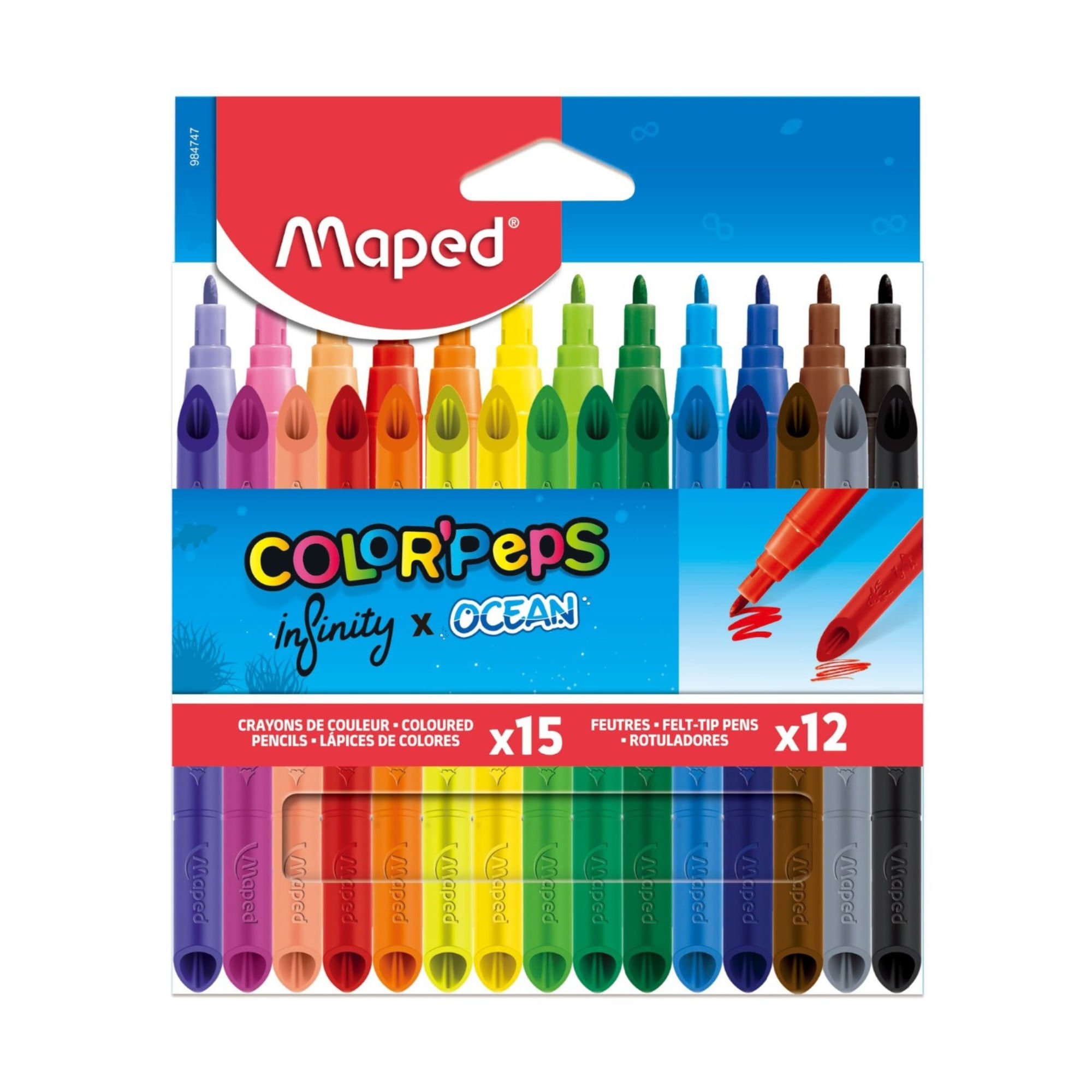 Kit lapices Maped 15 uni + marcadores ocean 12 uni
