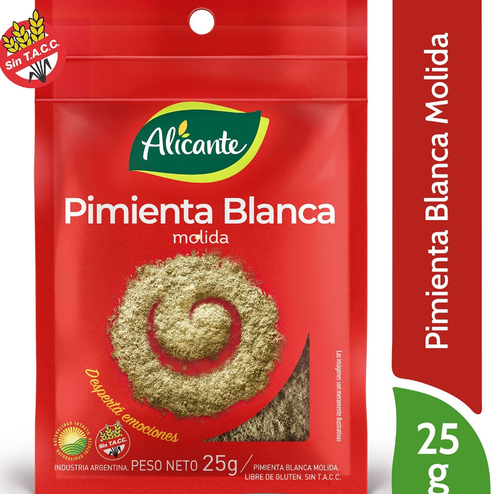 Pimienta blanca Alicante molida sobre 25 g.