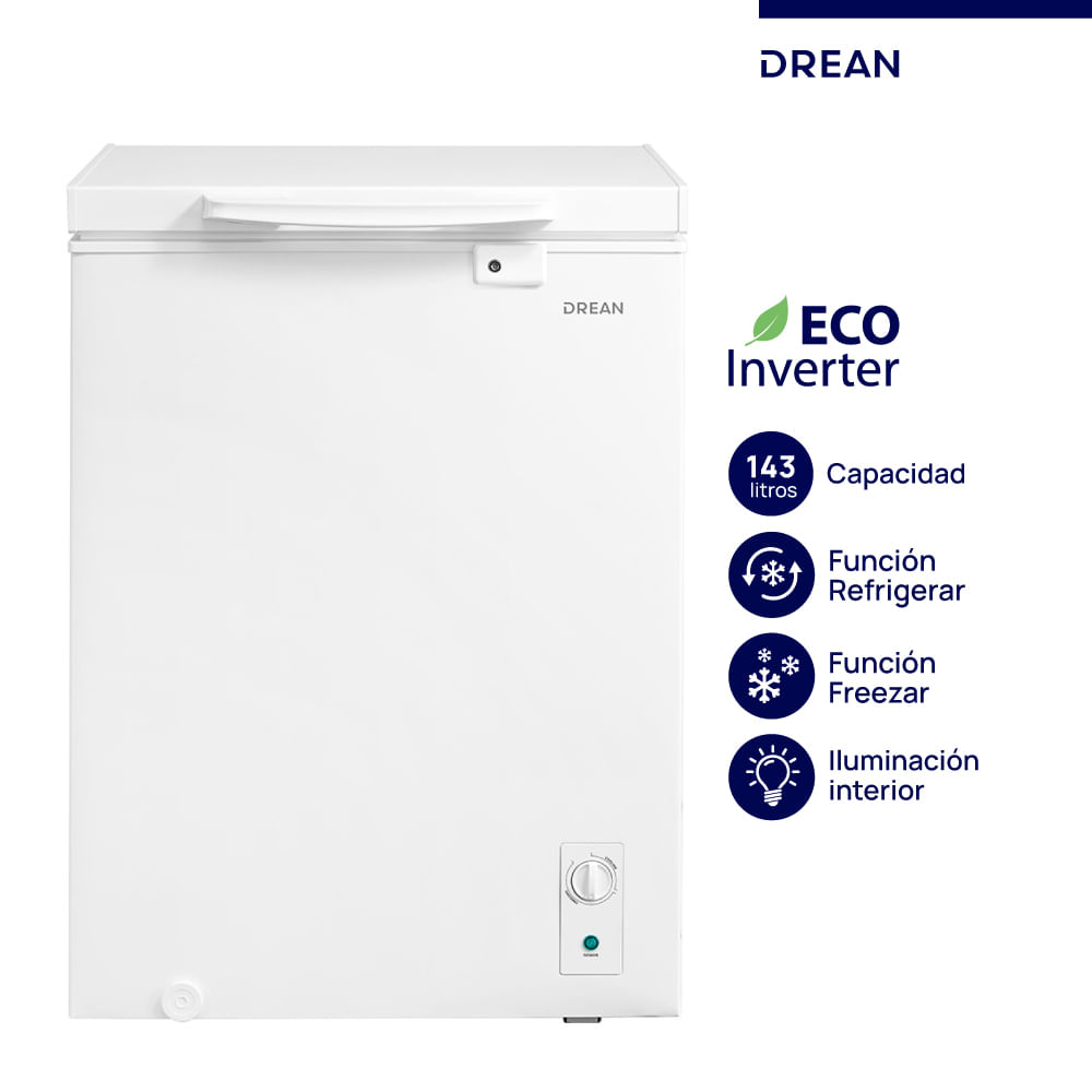 Freezer Horizontal Ecoinverter 143 L Blanco Drean Fhdr143cb