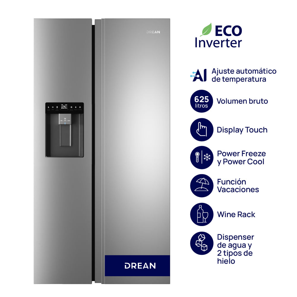 Heladera Inverter Con Ia 625 L Inox Drean Dsp610iorss0