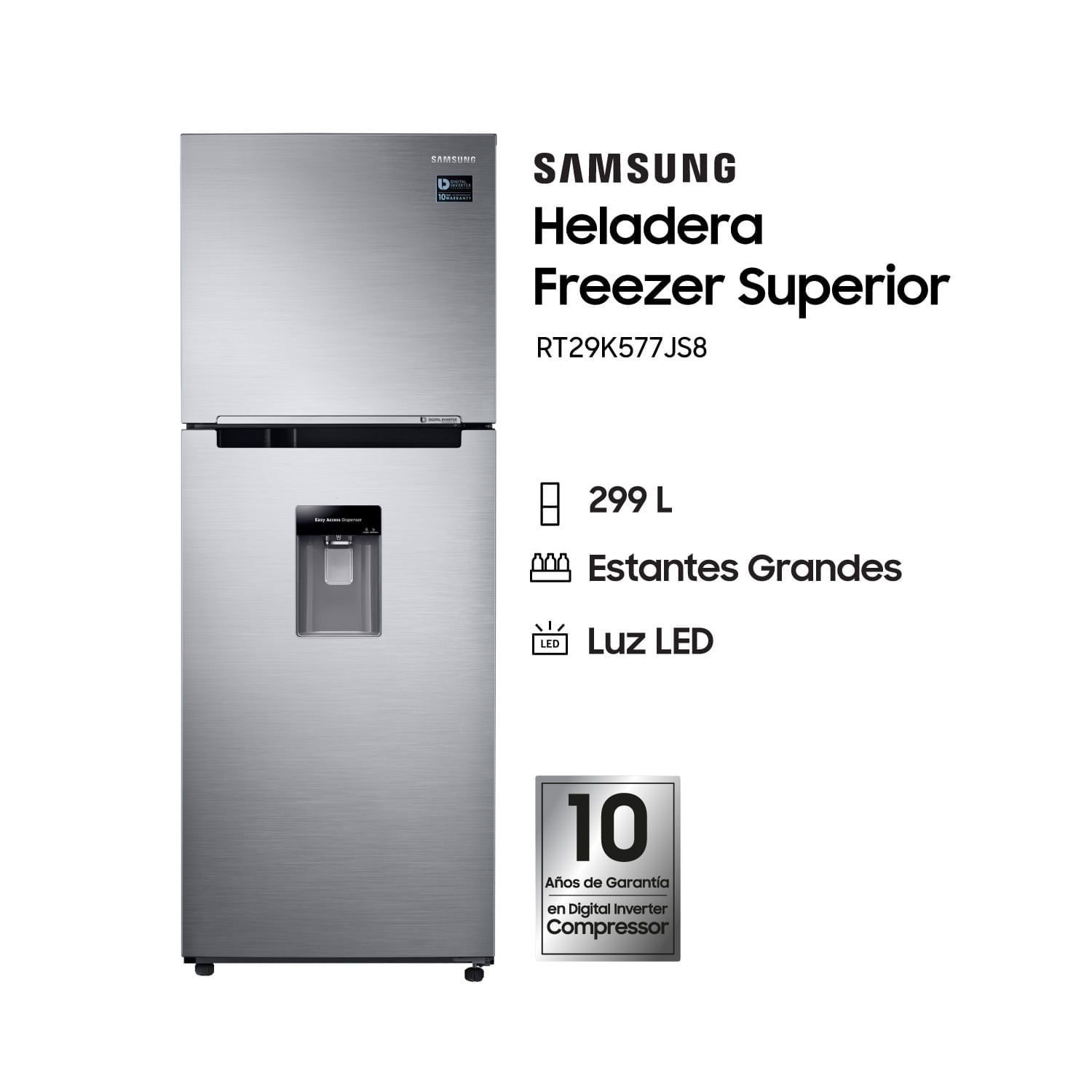 Heladera Samsung No frost Inverter 298 lts RT29K577J gris