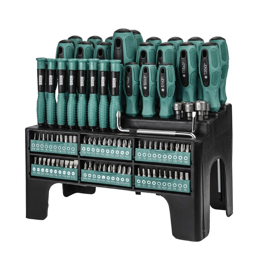 Kit Herramientas 100 Piezas BRON by Gadnic Destornilladores Crique Puntas Tubos Soporte Organizador Completo