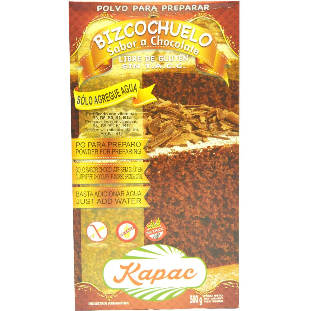 Bizcochuelo sin TACC chocolate Kapac 500 g.