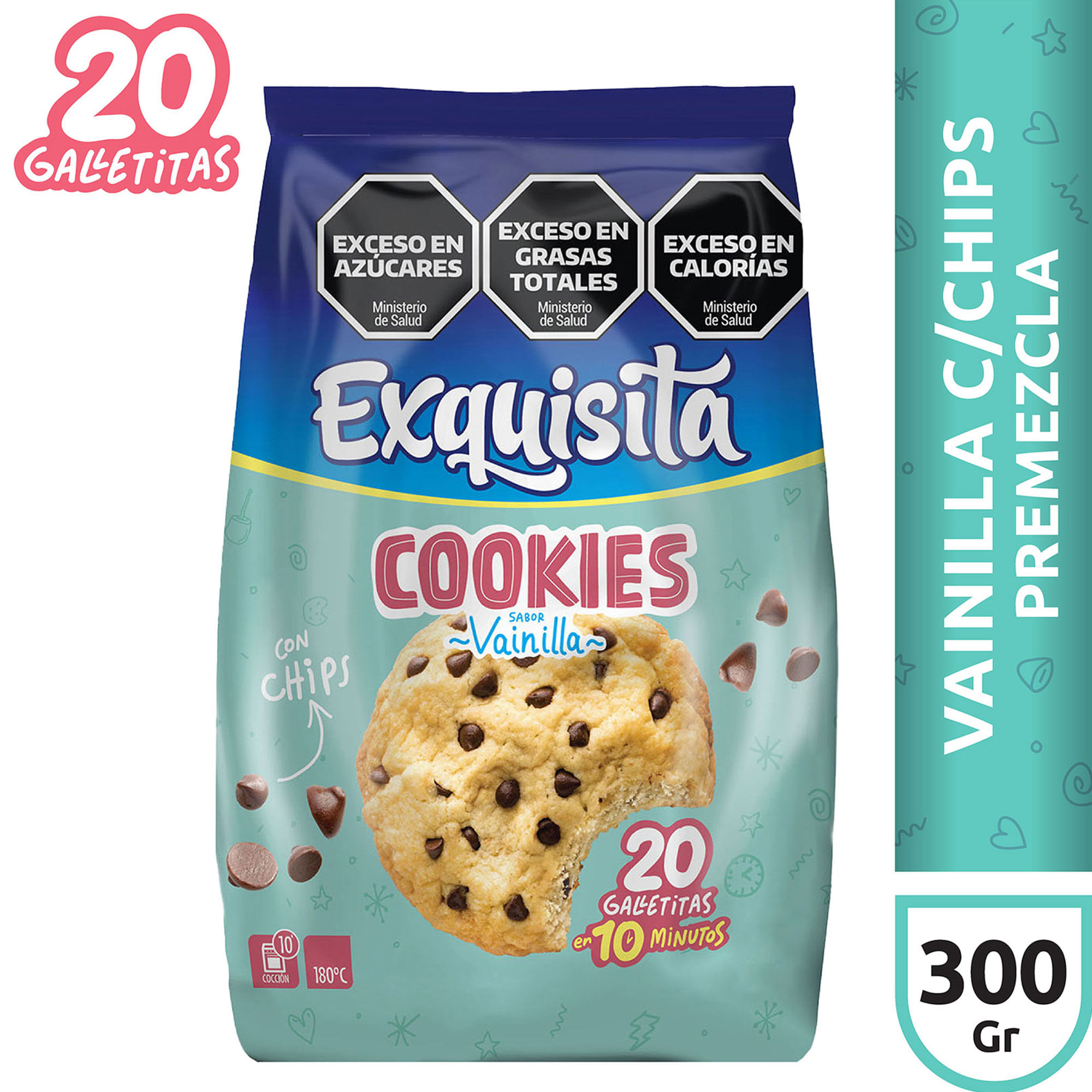 Premezcla Exquisita cookies vainilla con chips 300 g.