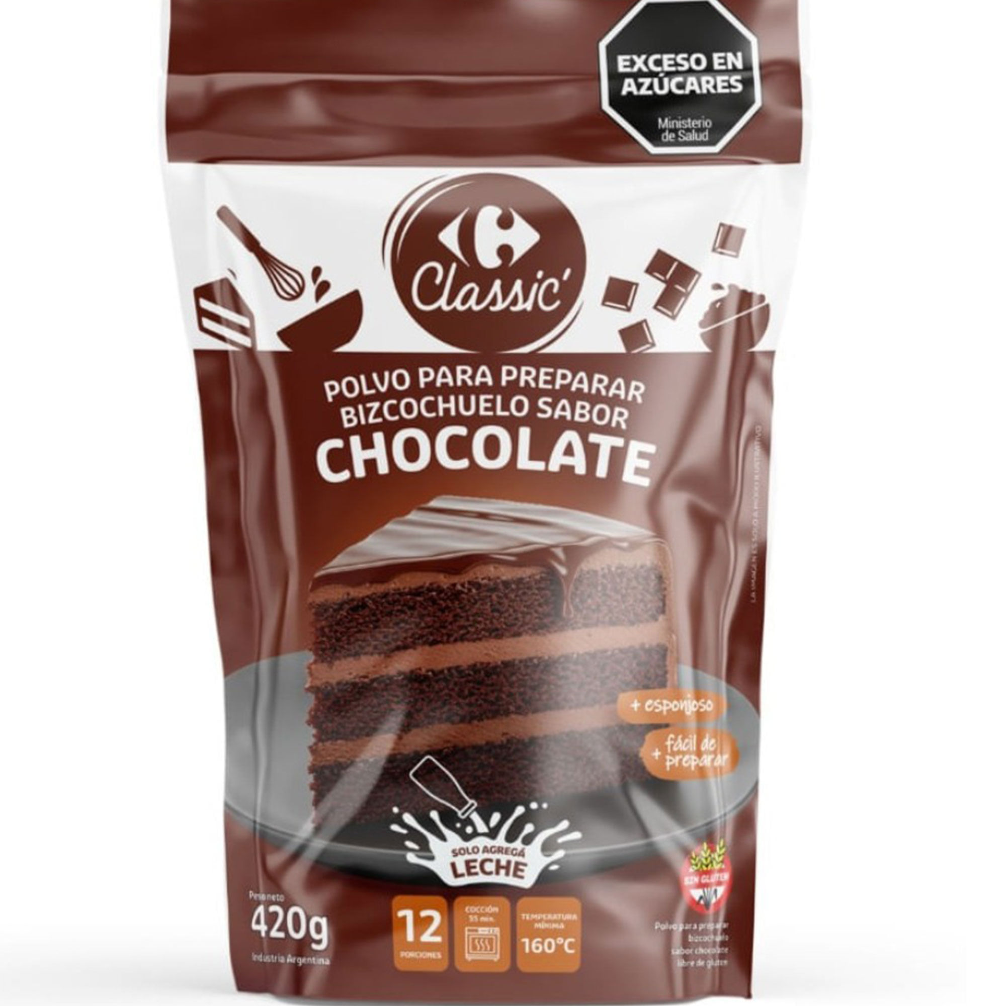 Bizcochuelo Carrefour Classic sabor chocolate 420 grs