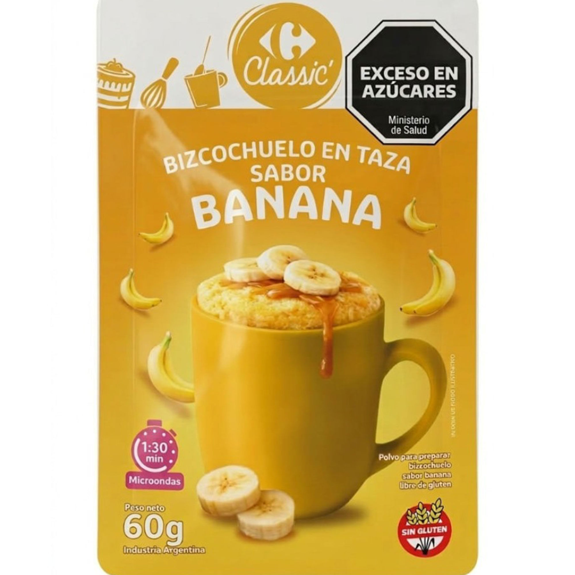 Bizcochuelo taza Carrefour Classic sabor banana 60 grs
