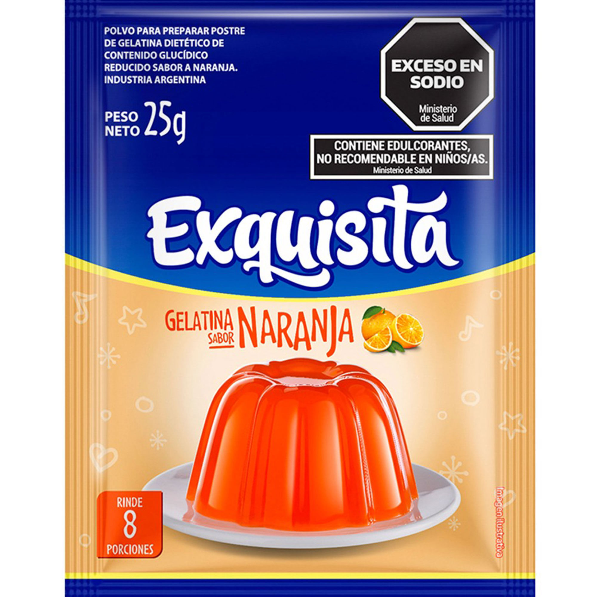 Gelatina en polvo Exquisita sabor naranja 25 grs