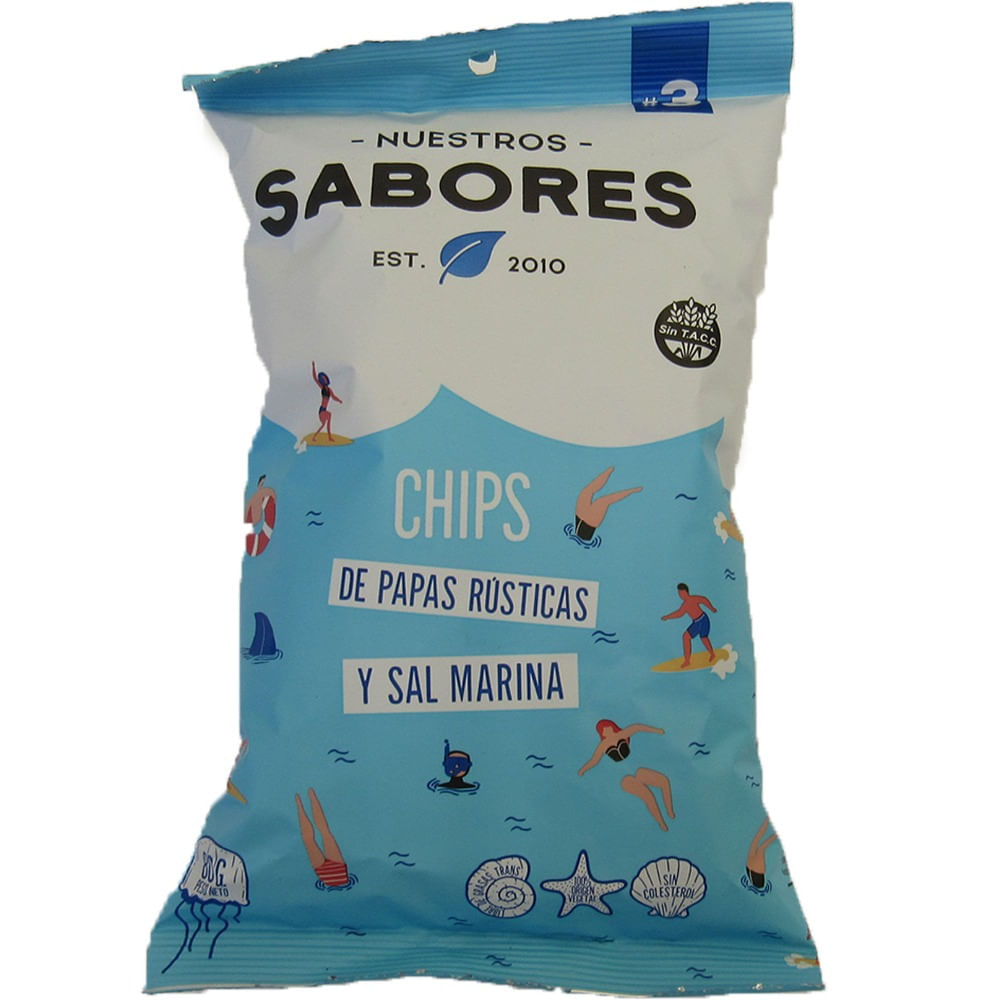 Chips de papas rusticas Nuestros Sabores sal marina sin TACC 80 g.