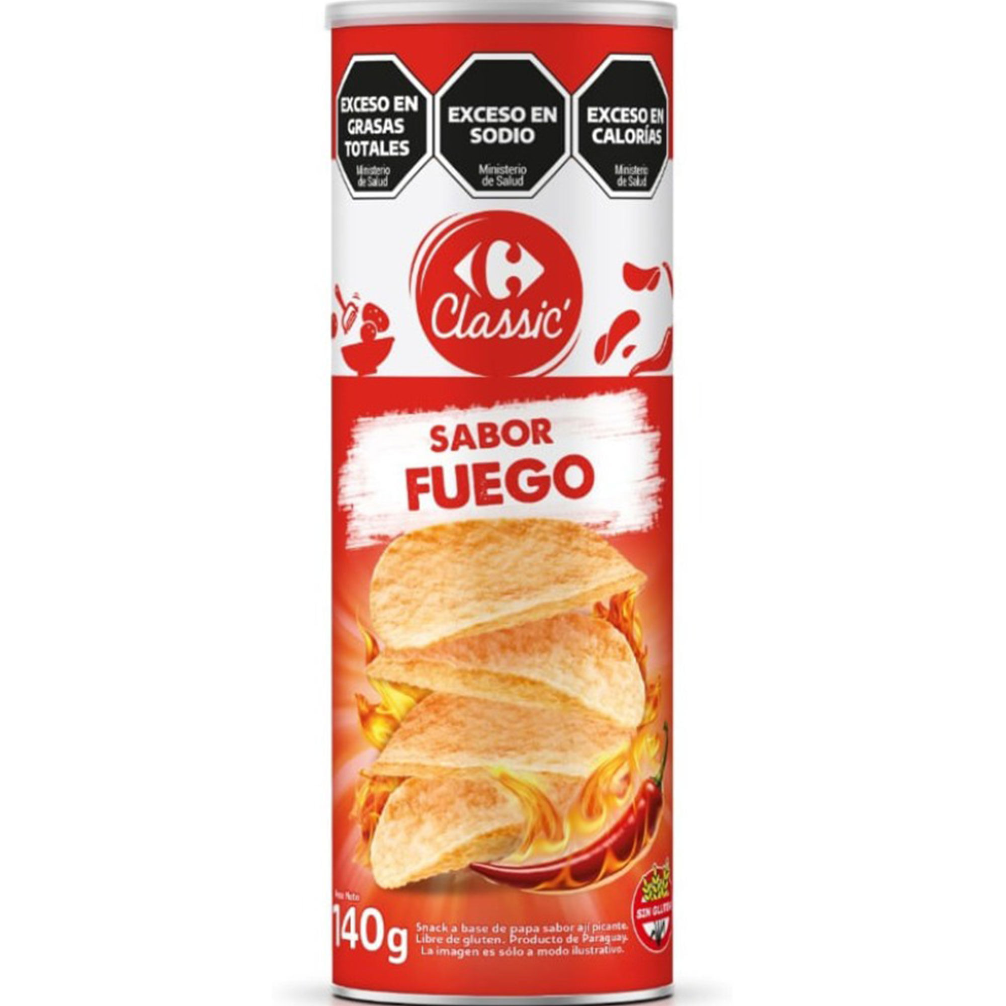 Papas fritas Fuego Carrefour Classic en tubo 140 grs