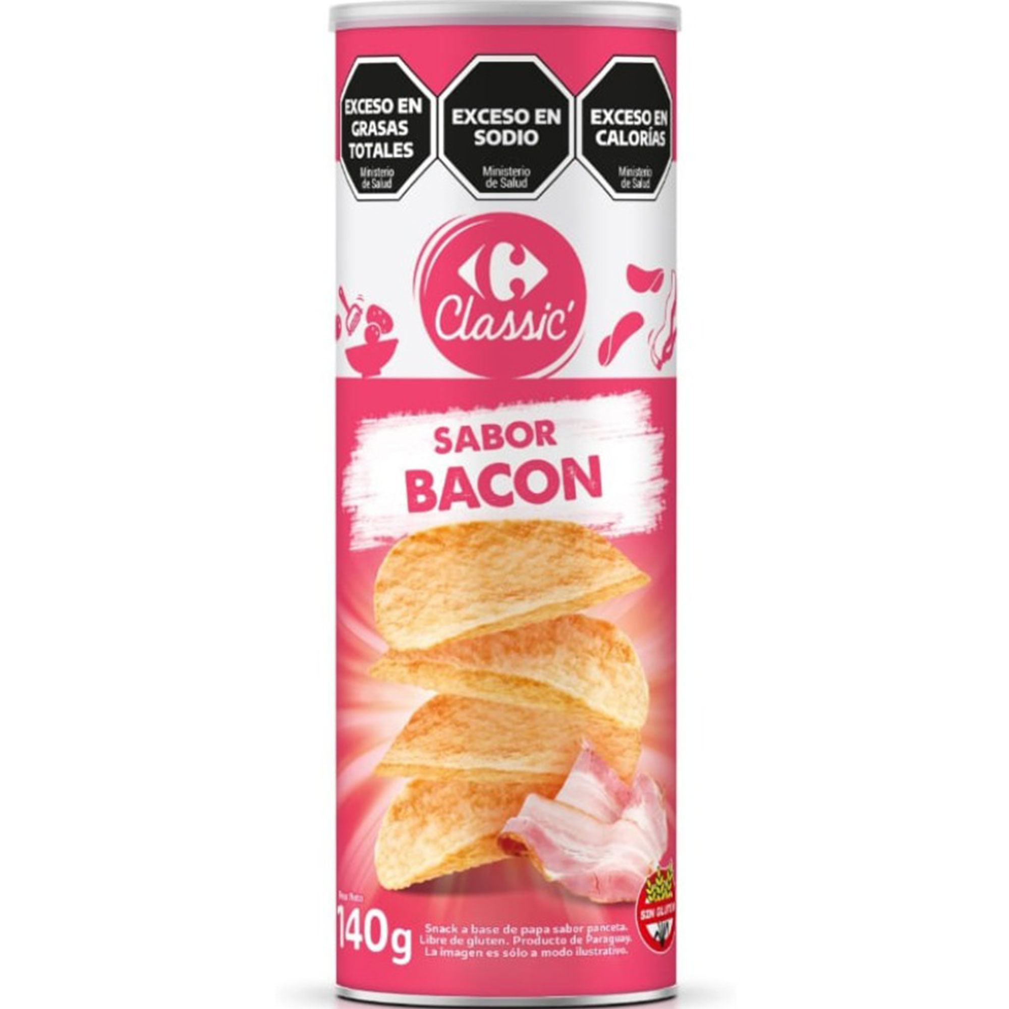 Papas fritas Bacon Carrefour Classic en tubo 140 grs