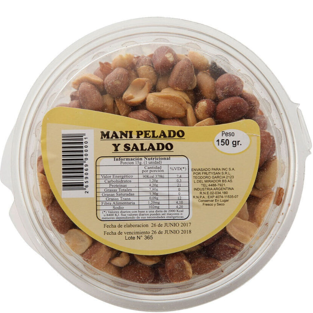 Maní pelado salado 150 g.