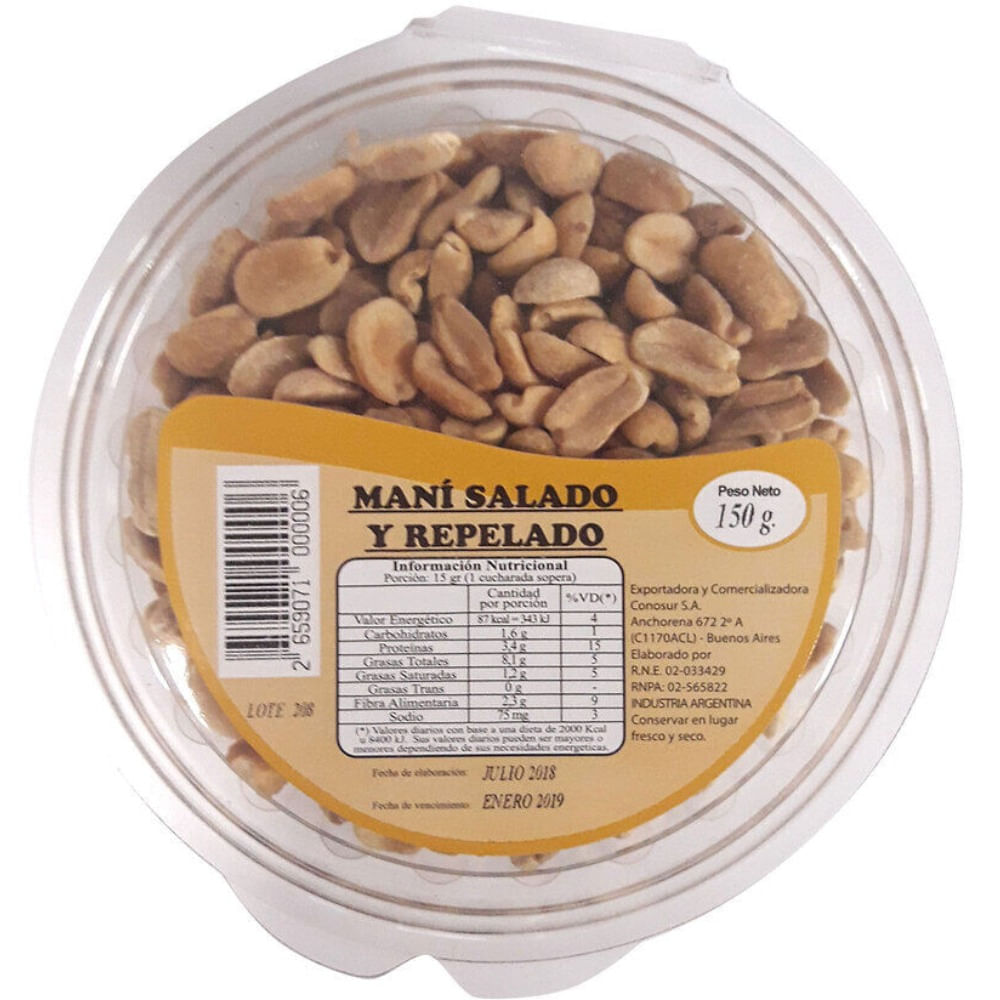Maní repelado salado 150 g.