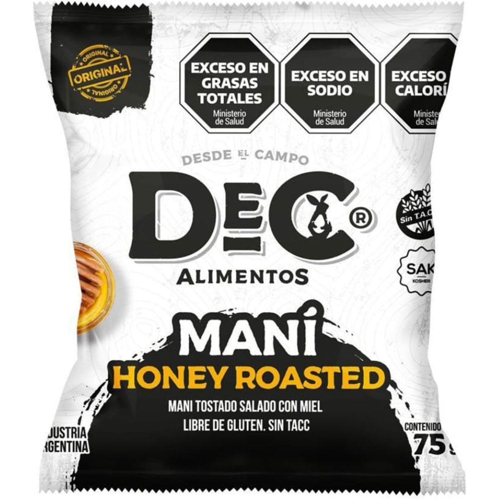 Maní Dec Alimentos honey roasted en paquete 75 grs