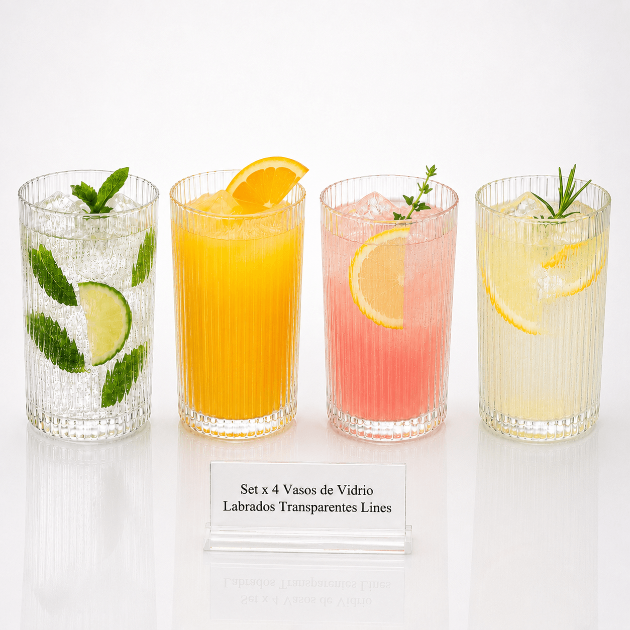 Set x4 Vasos Vidrio Alto Labrado Tragos 400 ml Aston