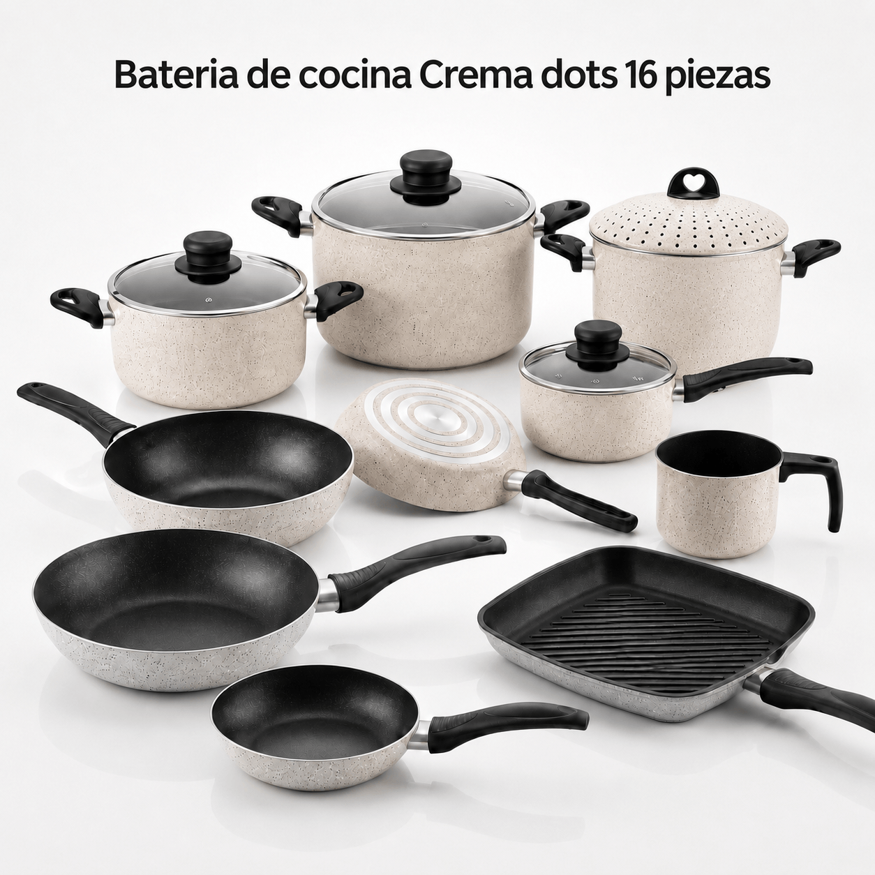 Batería Cocina Olla Cacerola Wok Sarten Jarro Antiadherente Aston Dots
