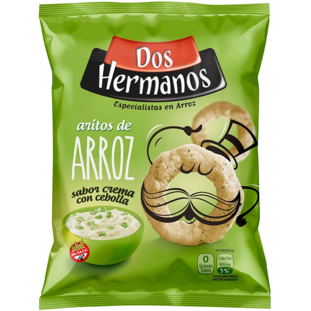 Aritos De Arroz Sabor Crema Y Cebolla Dos Hermanos 80 Gr