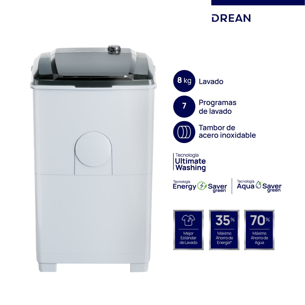 Lavarropas SemiautomáTico 8 Kg Blanco Drean Ltdr87sb0