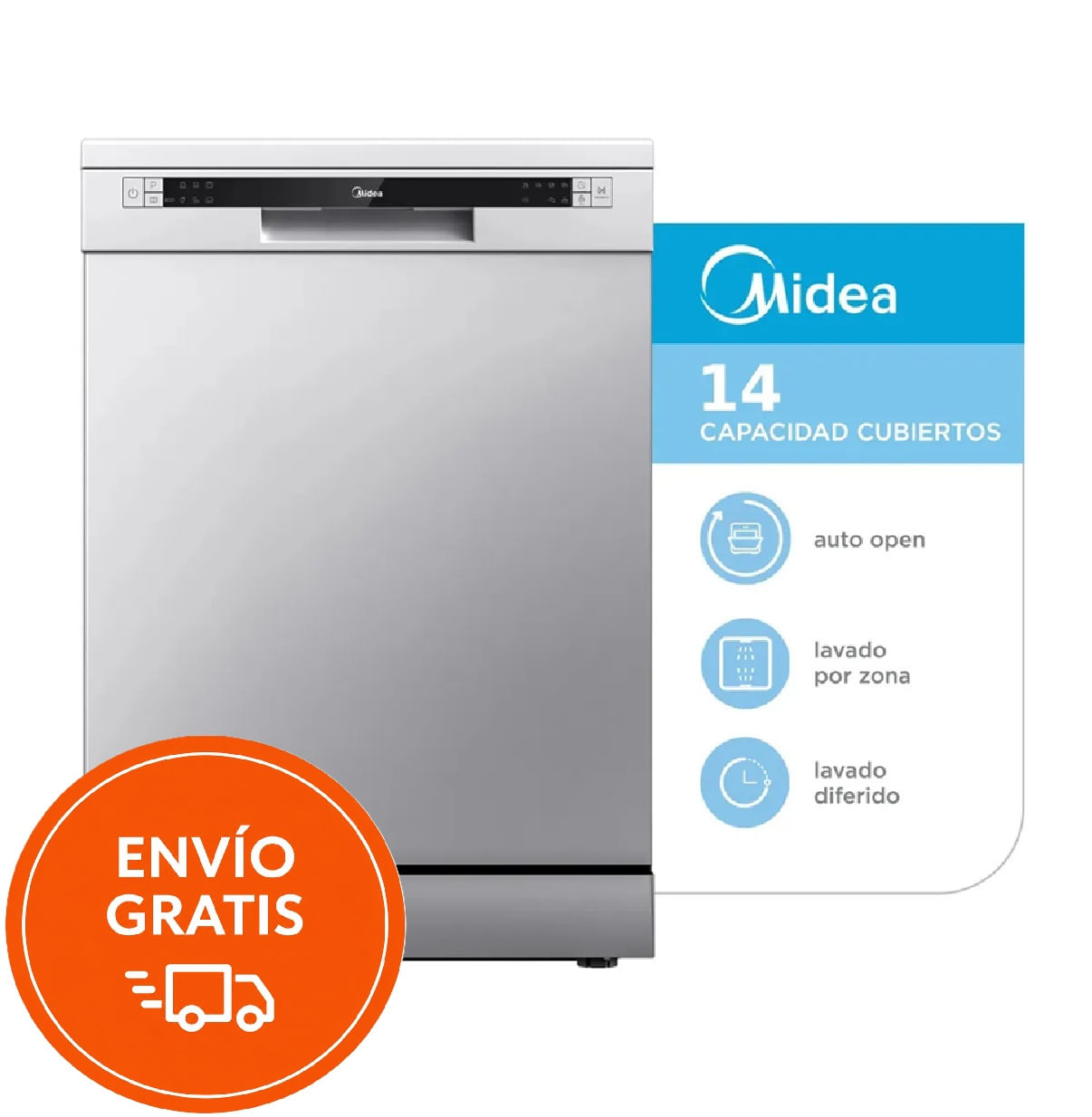 Lavavajillas Midea 14 Cubiertos De-314xar1 Panel Digital Silver